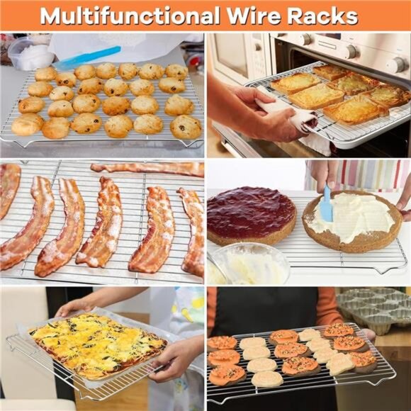 P&P CHEF Baking Rack Cooking Rack Set of 2-16.6''x11.5", Stainless Steel Wire - Picture 7 of 8